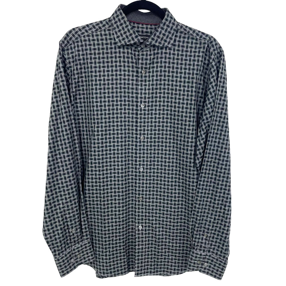 Bugatchi Grey Black Printed Long Sleeve Button Down Shirt Mens Medium